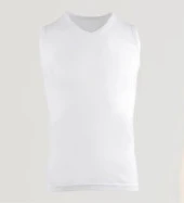 Erkek Sıfır Kol V Yaka Slimfit Likralı Düz Tişört Beyaz - 4