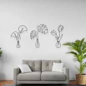 Koridor Duvar Aksesuarları Vazoda Bahar Çiçekleri Metal Dekor - 1