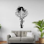 Duvar Metal Aksesuar Lazer Kesim Ağaç Kadın Tablo - 1