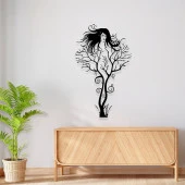 Duvar Metal Aksesuar Lazer Kesim Ağaç Kadın Tablo - 2