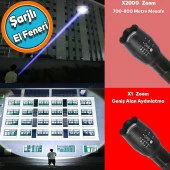 El Feneri Lamba Şarjlı P50 Led Işıldak Kamp Lambası Gece 800 metre Uzun Menzil Aydınlatma Zoom Özellikli Beyaz Işık - 1