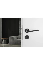 Hisar Mat Siyah Krom Rozetli Oda Kapı Kolu 1 Takım thumbnail 2
