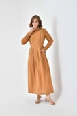 FTZ Women Kadın Modal Fermuarlı Elbise  Sütlü Kahve 30719 - 1