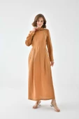 FTZ Women Kadın Modal Fermuarlı Elbise  Sütlü Kahve 30719 - 2
