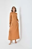 FTZ Women Kadın Modal Fermuarlı Elbise  Sütlü Kahve 30719 - 4