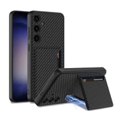 Vendas Samsung Galaxy S24 Plus Suni Deri Arka Yüzey Sürgülü Kamera Korumalı Zore Kartlıklı Kıpta Silikon Kapak - 1