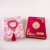 Seccade + Tesbih + Kuran Hediye Seti (Çanta Boy, Kadife, Fuşya Pembe, Lafzatullah) thumbnail 3