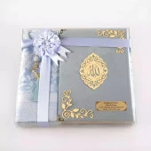 Seccade + Tesbih + Kuran Hediye Seti (Orta Boy, Kadife, Açık Mavi, Lafzatullah) thumbnail 2