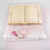 Seccade + Tesbih + Kuran Hediye Seti (Orta Boy, Kadife, Pudra Pembe, Lafzatullah) thumbnail 4