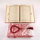 Seccade + Tesbih + Kuran Hediye Seti (Hafız Boy, Yeni Cilt, Bordo) thumbnail 3