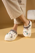 Pembe Potin Yüksek Taban Jibbitzli Eva Comfort Kadın Sandalet DNZ224-24Krem Vizon - 2
