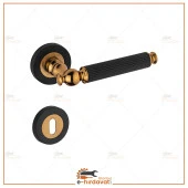 Lüx Çizgili Rozetli Mat Siyah Albirifin Oda Kapı Kolu 1 Takım thumbnail 2