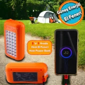 Güneş Enerjili Şarjlı 32 Ledli Işıldak Lamba Aydınlatma Kamp El Feneri Beyaz Işık Power Bank - 1