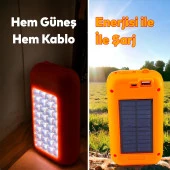 Güneş Enerjili Şarjlı 32 Ledli Işıldak Lamba Aydınlatma Kamp El Feneri Beyaz Işık Power Bank - 4