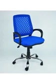 CLK Fileli Petek Ofis Büro Bilgisayar Koltuğu Sandalyesi Mavi Krom Ayak thumbnail 1