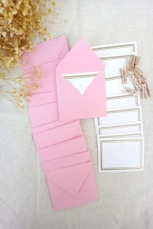 Pembe 10 Adet Mandallı Zarflı Not Kartı Seti- Hediye Kartı - Tebrik Kartı (9x7 - 8,5x6) - 2