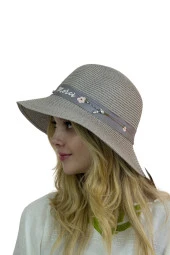 Çiçek Şeritli Kadın Şapka gri 1297 thumbnail 1