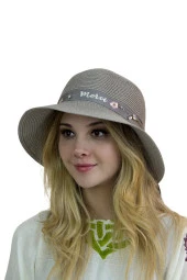Çiçek Şeritli Kadın Şapka gri 1297 thumbnail 2