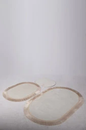 Bonny Home Pera Krem 3'lü Banyo Paspası Seti Kaymaz Tabanlı Saçaklı Püsküllü Klozet Takımı - 3