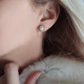 VAOOV 925 Ayar Gümüş Yuvarlak Taşlı İnci Küpe thumbnail 3