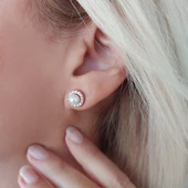 VAOOV 925 Ayar Gümüş Yuvarlak Taşlı İnci Küpe thumbnail 7