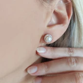 VAOOV 925 Ayar Gümüş Yuvarlak Taşlı İnci Küpe thumbnail 1