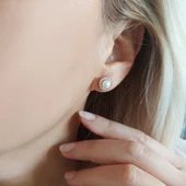 VAOOV 925 Ayar Gümüş Yuvarlak Taşlı İnci Küpe thumbnail 5