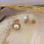 VAOOV 925 Ayar Gümüş Yuvarlak Taşlı İnci Küpe thumbnail 2