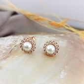 VAOOV 925 Ayar Gümüş Yuvarlak Taşlı İnci Küpe thumbnail 6