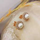 VAOOV 925 Ayar Gümüş Yuvarlak Taşlı İnci Küpe thumbnail 8