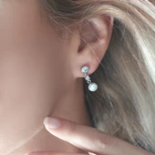 Vaoov 925 Ayar Gümüş Sallantılı Taşlı İnci Küpe thumbnail 6