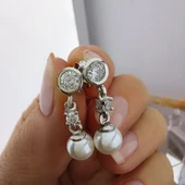 Vaoov 925 Ayar Gümüş Sallantılı Taşlı İnci Küpe thumbnail 3