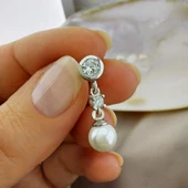 Vaoov 925 Ayar Gümüş Sallantılı Taşlı İnci Küpe thumbnail 5