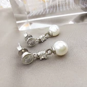 Vaoov 925 Ayar Gümüş Sallantılı Taşlı İnci Küpe thumbnail 4