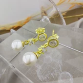 Vaoov 925 Ayar Gümüş Sallantılı Taşlı Gold İnci Küpe thumbnail 4