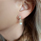 Vaoov 925 Ayar Gümüş Sallantılı Taşlı Gold İnci Küpe thumbnail 3