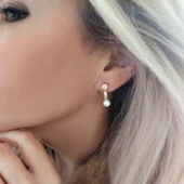 Vaoov 925 Ayar Gümüş Sallantılı Taşlı Gold İnci Küpe thumbnail 1