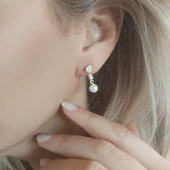 Vaoov 925 Ayar Gümüş Sallantılı Taşlı Gold İnci Küpe thumbnail 5