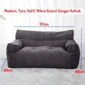 EFSANE KAMP - Lüx Konfor Çift Kişilik Mikro Partikül Süngerli Koltuk - Koyu Gri - 3