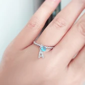 Vaoov 925 Ayar Gümüş Renkli Taşlı Harf Yüzük thumbnail 7