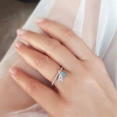 Vaoov 925 Ayar Gümüş Renkli Taşlı Harf Yüzük thumbnail 6