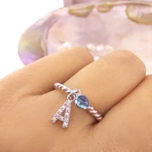 Vaoov 925 Ayar Gümüş Renkli Taşlı Harf Yüzük thumbnail 1