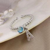 Vaoov 925 Ayar Gümüş Renkli Taşlı Harf Yüzük thumbnail 3