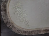 Algeria Saçaklı Krem Fransız Dantelli 2'li Banyo Paspası Püsküllü Çeyizlik Klozet Takımı thumbnail 3