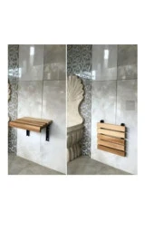 Katlanır Duş Taburesi - Doğal Ahşap Katlanır Banyo Oturağı - 2