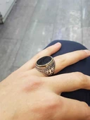 Gümüş Oval Oniks Taşlı Erkek Yüzük - 2