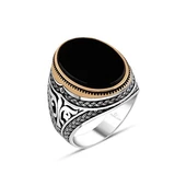 Gümüş Oval Oniks Taşlı Erkek Yüzük - 1