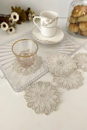 Riyad Model | 6 Adet Fincan Yanı Sunum Peçetesi - Gold Krem Kokteyl Peçetesi thumbnail 1