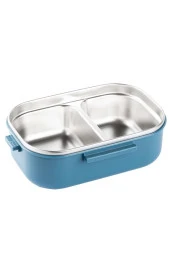 Tantitoni 024-01-TEDEMEI MAVİ PASLANMAZ ÇELİK DİKDÖRTGEN CHOPSTICK VE KAŞIKLI YEMEK TAŞIMA KABI 850ML - 2