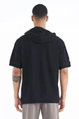 Siyah Kanguru Cepli Yazı Nakışlı Kapüşonlu Erkek T-Shirt - 88195 - 7